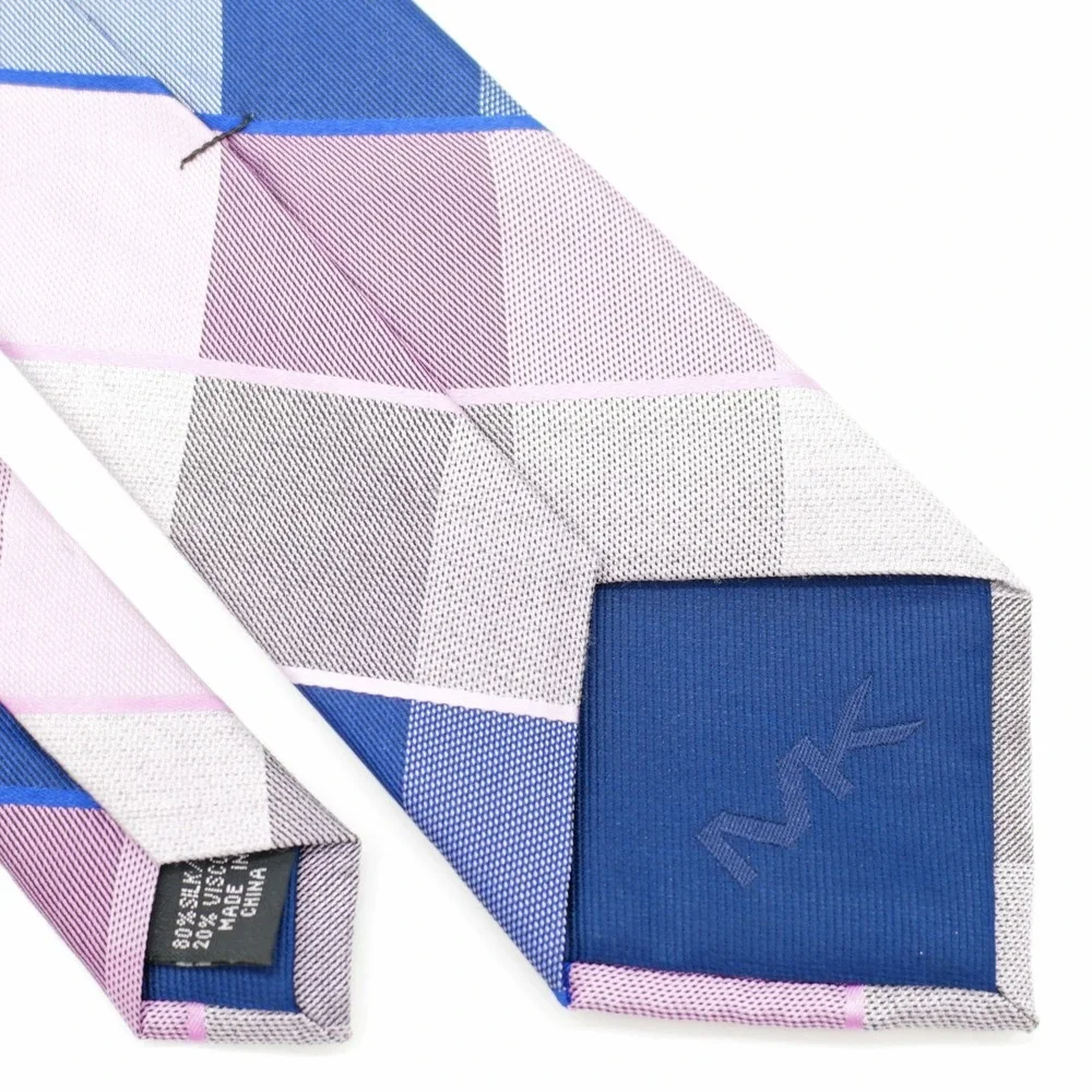 Michael Kors Blue Pink Gray Woven‎ Plaid Silk Tie